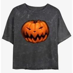 Outlet 🛒 Disney The Nightmare Before Christmas Pumpkin King Mineral Wash Girls Crop T-Shirt ❤️