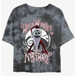 Promo 🧨 Disney The Nightmare Before Christmas Santa Jack Wonderful Nightmare Tie-Dye Girls Crop T-Shirt 🌟