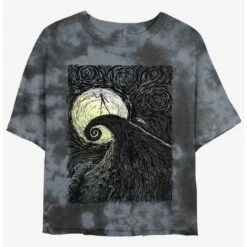 New 🛒 Disney The Nightmare Before Christmas Jack On Spiral Hill Tie-Dye Girls Crop T-Shirt 👏