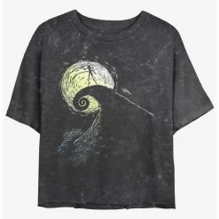 Best deal ⌛ Disney The Nightmare Before 🔥 Christmas Jack On Spiral Hill Mineral Wash Girls Crop T-Shirt 😀