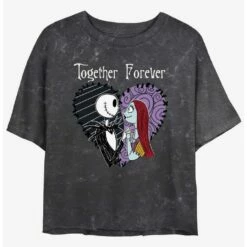 Buy 🧨 Disney The Nightmare Before Christmas Jack and Sally Together Forever Mineral Wash Girls Crop T-Shirt 🔥