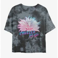 Cheap 😍 Disney Cruella Crazy Cruella Tie-Dye Girls Crop T-Shirt ✔️