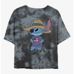 Best Sale ✨ Disney Lilo & Stitch Cowboy Stitch Tie-Dye 💯 Girls Crop T-Shirt 😉