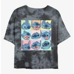 Cheap 👍 Disney Lilo & Stitch Expressions Tie-Dye 😀 Girls Crop T-Shirt ⭐