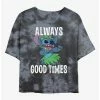 New 😍 Disney Lilo & Stitch Always Good Times Tie-Dye Girls Crop T-Shirt ⌛