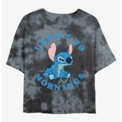 Deals ❤️ Disney Lilo & Stitch I Don't Do Mornings Tie-Dye Girls Crop T-Shirt 👍