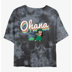 Best Sale ⌛ Disney Lilo & Stitch Rainbow Ohana Tie-Dye ❤️ Girls Crop T-Shirt 🔔