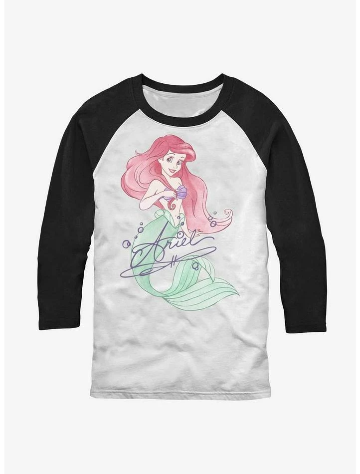 Budget 🌟 Disney The Little Mermaid Signed Ariel Raglan T-Shirt 😍 1 Budget 🌟 Disney The Little Mermaid Signed Ariel Raglan T-Shirt 😍