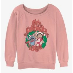 Promo ✨ Disney Lilo & Stitch Mele Kalikimaka Wreath ⌛ Girls Slouchy Sweatshirt ❤️