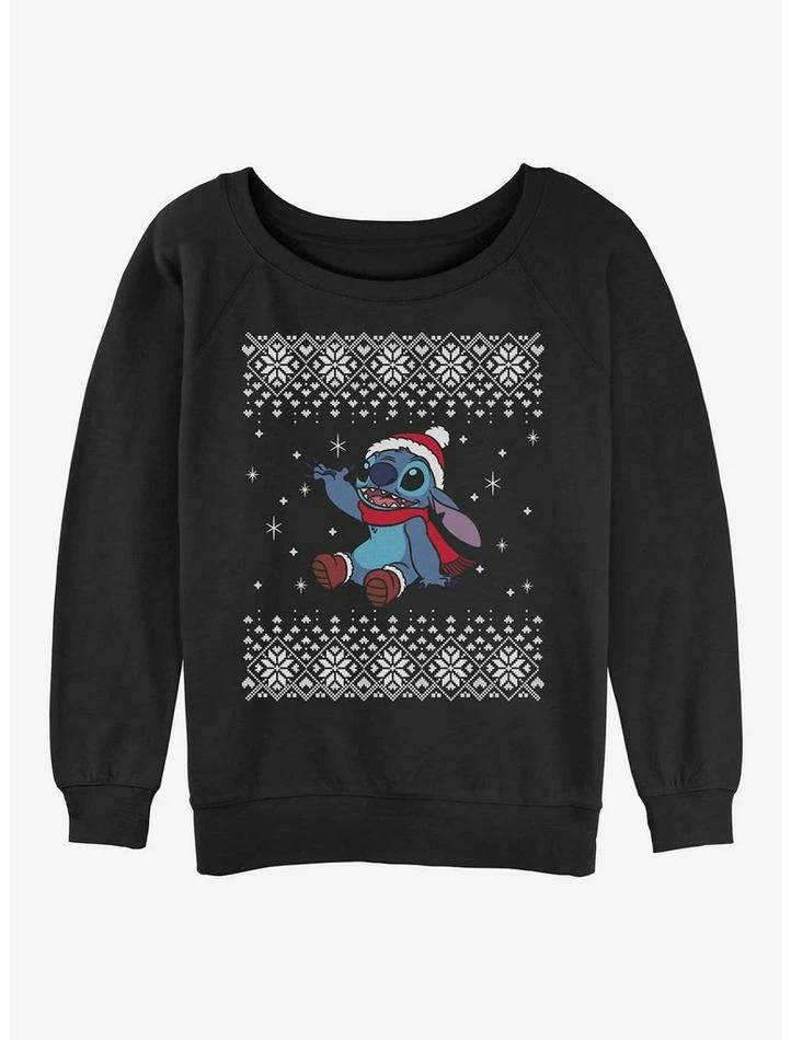 New โจ Disney Lilo & Stitch Snow Day Ugly Christmas Girls Slouchy Sweatshirt ๐ 1 New โจ Disney Lilo & Stitch Snow Day Ugly Christmas Girls Slouchy Sweatshirt ๐
