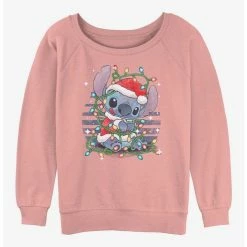 Wholesale ✔️ Disney Lilo & Stitch ❄ Christmas Lights Girls Slouchy Sweatshirt 😍