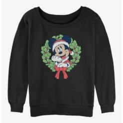 Brand new ✔️ Disney Mickey Mouse ⌛ Christmas Wreath Girls Slouchy Sweatshirt 👍