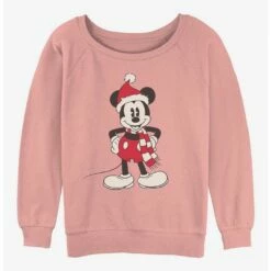 Promo ❤️ Disney Mickey Mouse Santa Hat Girls Slouchy Sweatshirt 🔔