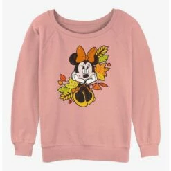 Promo 👍 Disney Minnie Mouse Fall Leaves 🥰 Girls Slouchy Sweatshirt ⌛