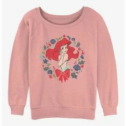 Budget 👏 Disney The Little Mermaid Festive Ariel Wreath Girls Slouchy Sweatshirt 😉