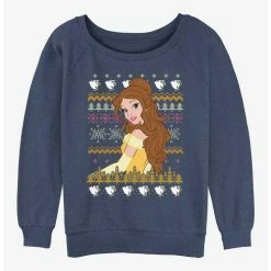 Top 10 🌟 Disney Princesses Belle Teacups Ugly Christmas 🎁 Girls Slouchy Sweatshirt ⌛