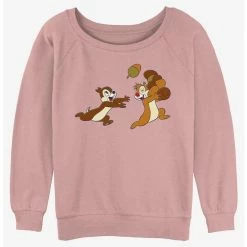 Best Sale ⌛ Disney Chip n' Dale Chasing Acorns 🎁 Girls Slouchy Sweatshirt ✨