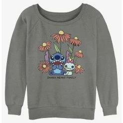 Hot Sale ⭐ Disney Lilo & Stitch Chibi Floral Stitch and Scrump 🔔 Girls Slouchy Sweatshirt ⌛