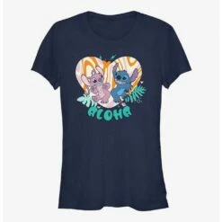 Cheap ⌛ Disney Lilo & Stitch Angel and Stitch Groovy Heart ✔️ Girls T-Shirt ✨