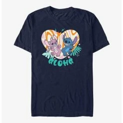 Discount 🔔 Disney Lilo & Stitch Angel and Stitch Groovy Heart T-Shirt ⭐
