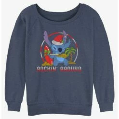 New 😀 Disney Lilo & Stitch Rockin' Around 🔥 Girls Slouchy Sweatshirt ✔️