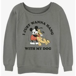 Cheap ⭐ Disney Mickey Mouse ✔️ Dog Lover Mickey and Pluto Girls Slouchy Sweatshirt 🌟
