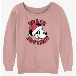 New 🎉 Disney Mickey Mouse Merry Christmas in Spanish Girls Slouchy Sweatshirt 🌟