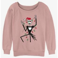 New 😀 Disney The Nightmare Before ❄ Christmas Jack ❄ Christmas Lights Girls Slouchy Sweatshirt 🎉