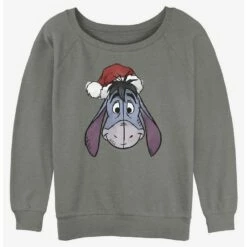 New ✔️ Disney Winnie The Pooh Santa Hat Eeyore Girls Slouchy Sweatshirt 👏