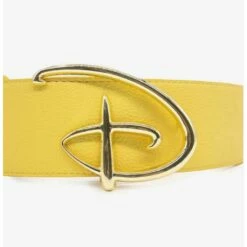 Cheapest ⭐ Disney Signature D Logo Gold Buckle Yellow Vegan Leather Belt 😀 -Dressup Outfits Shop 20212404 av2
