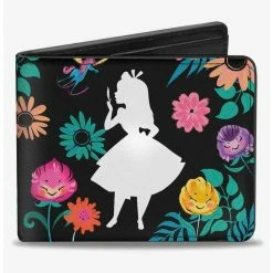 Best Pirce ⌛ Disney Alice In Wonderland Silhouette Curiouser and Curiouser Floral Collage Bifold Wallet 🎁
