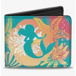 Wholesale π Disney The Little Mermaid Ariel Pose Shells Sea Flowers Collage2 Aqua Bifold Wallet π