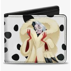 Best Sale 😉 Disney Cruella de Vil Cream Fur Pose Spots Bifold Wallet 🎁