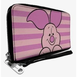 Outlet 🧨 Disney Winnie The Pooh Piglet Expression Close Up Stripe Zip Around Wallet 🧨