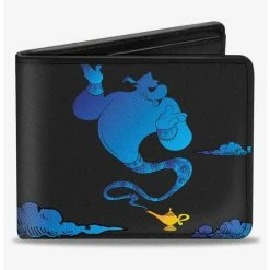 Promo ❤️ Disney Aladdin Genie Lamp Silhouette Pose Clouds Bifold Wallet ⌛