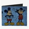 Outlet ⌛ Disney Mickey Mouse 4 Mousercise Poses Denim Canvas Bifold Wallet ⭐