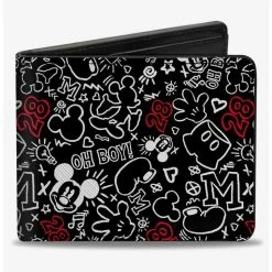 Discount ⭐ Disney Mickey Mouse Icon Doodles Collage Bifold Wallet 💯