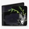 Cheapest ❤️ Disney Maleficent Smiling Sketch Lightning Clouds Bifold Wallet 🧨