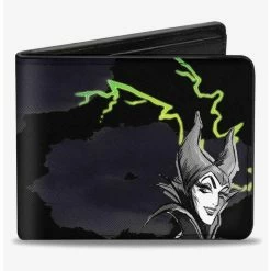 Cheapest ❤️ Disney Maleficent Smiling Sketch Lightning Clouds Bifold Wallet 🧨