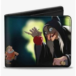 New 🤩 Disney Old Hag Witch Poisoned Apple Pose Seven Dwarfs Marching Bifold Wallet 😀
