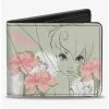 Discount ⌛ Disney Tinker Bell Sketch Carnations Dandelions Bifold Wallet ⭐