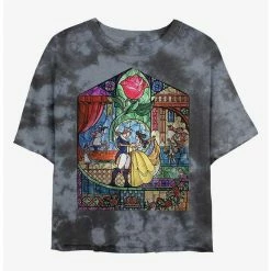 New 🌟 Disney Beauty and the Beast Glass Beauty Tie-Dye Girls Crop T-Shirt 🤩