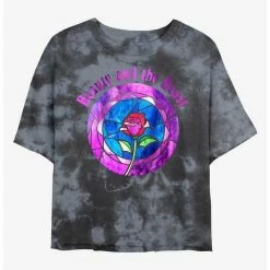 Discount ⌛ Disney Beauty and the Beast Glass Rose Tie-Dye Girls Crop T-Shirt 💯