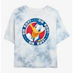 Best Sale 😍 Disney Donald Duck Oh Boy Badge Tie-Dye Girls Crop T-Shirt ⭐