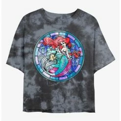 Deals 🔔 Disney The Little Mermaid Ariel Stained Glass Tie-Dye Girls Crop T-Shirt 🛒