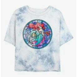 Flash Sale 🔔 Disney The Little Mermaid Ariel Stained Glass Tie-Dye Girls Crop T-Shirt 😍