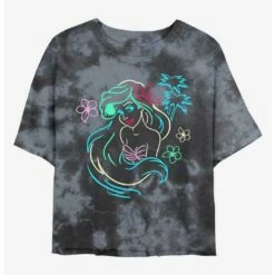 Budget ✨ Disney The Little Mermaid Ariel Lights Tie-Dye Girls Crop T-Shirt ❤️