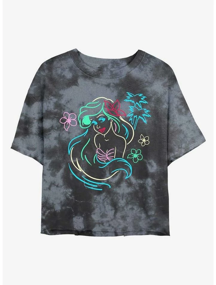 Budget ✨ Disney The Little Mermaid Ariel Lights Tie-Dye Girls Crop T-Shirt ❤️ 1 Budget ✨ Disney The Little Mermaid Ariel Lights Tie-Dye Girls Crop T-Shirt ❤️