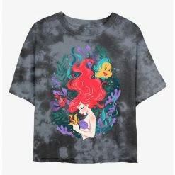 Coupon 😀 Disney The Little Mermaid Coral Reef Ariel Tie-Dye Girls Crop T-Shirt 🥰