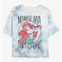 Buy 🔔 Disney The Little Mermaid Don't Care Mermaid Hair Tie-Dye 🤩 Girls Crop T-Shirt ⌛